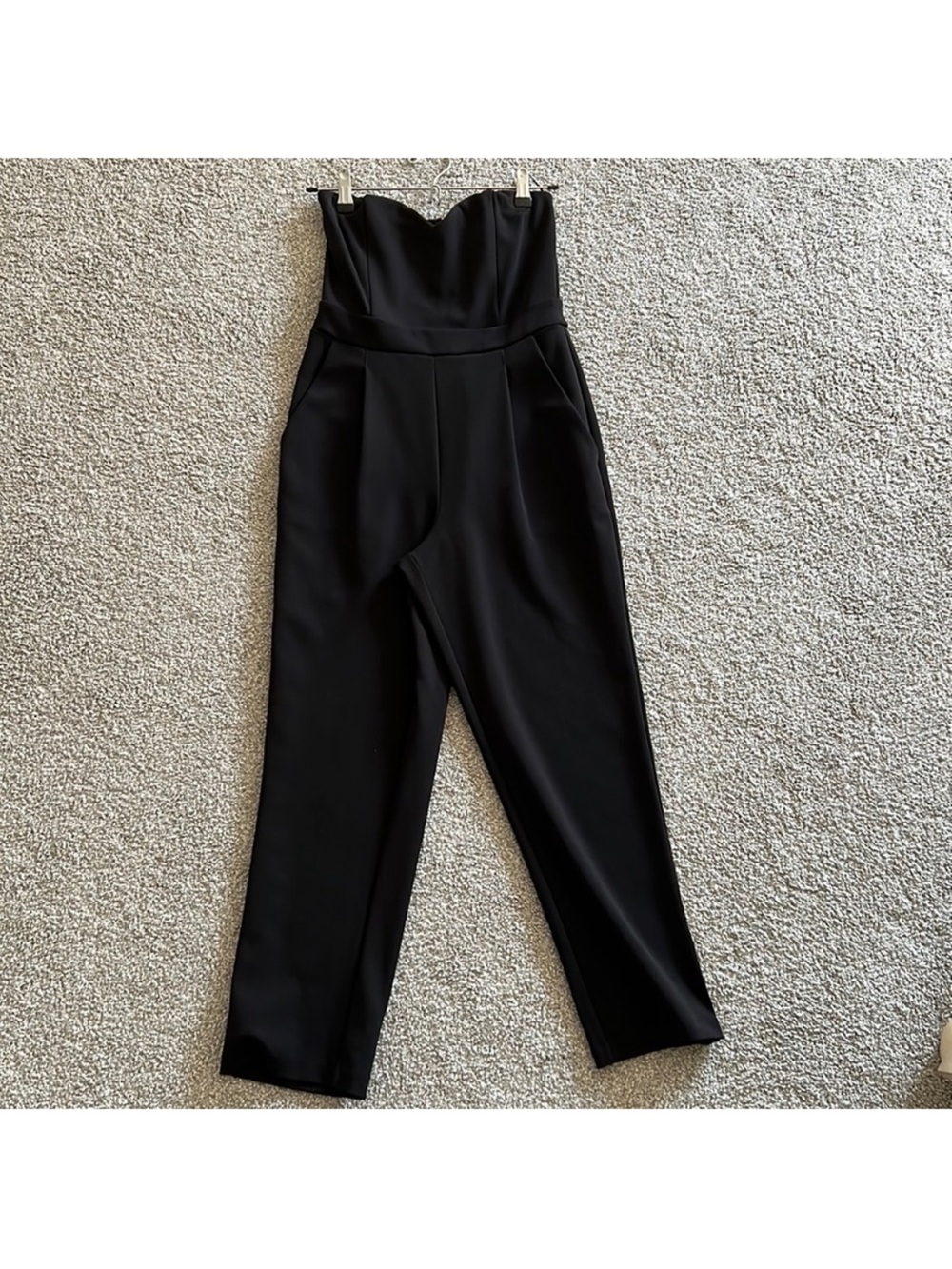 Express Strapless Black Tailored Jumpsuit with Defined Waist